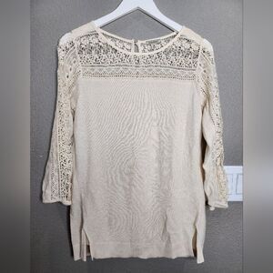 Lucky brand cream colored lace thermal blouse